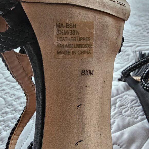 BCBG MAXAZRIA 4" Black Leather Braided Stiletto Heels With Tassel Zippers - Picture 3 of 12